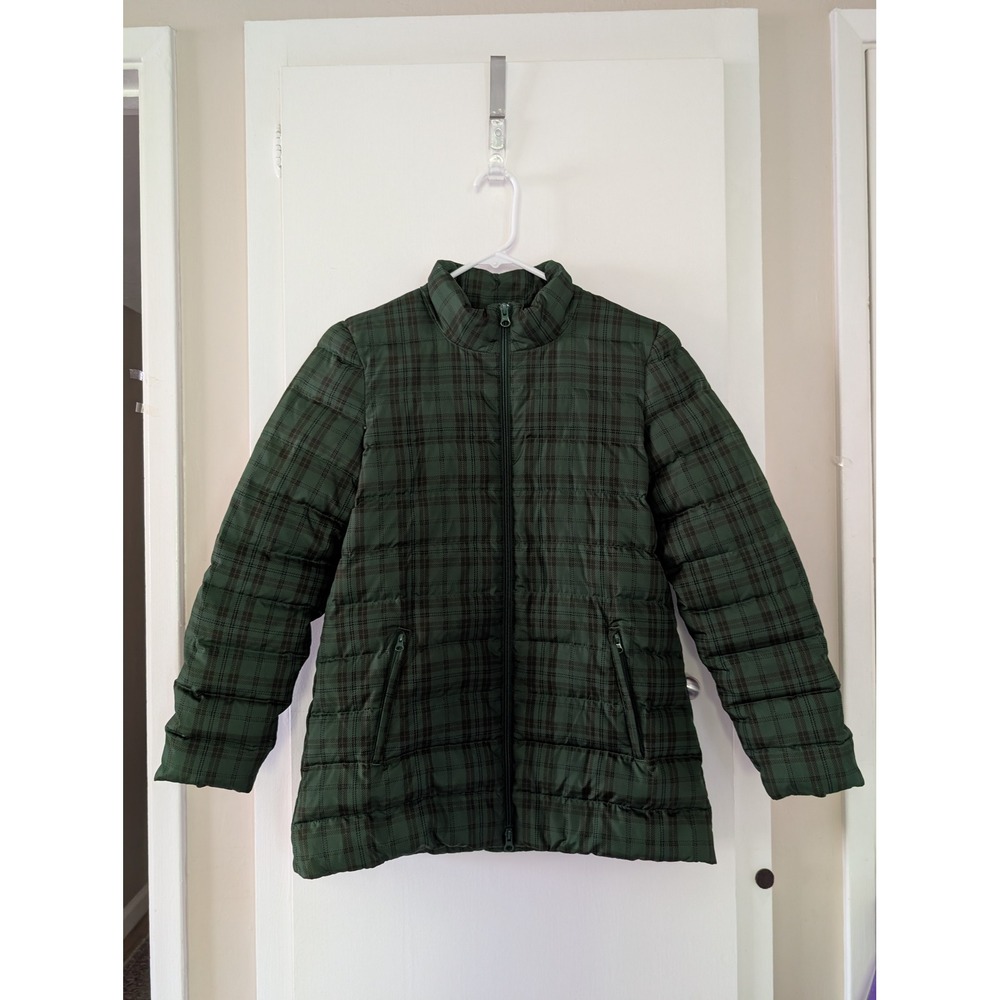 J Jill Green Tartan Plaid Down Quilted Puffer Jacket Preppy Heritage Winter XS